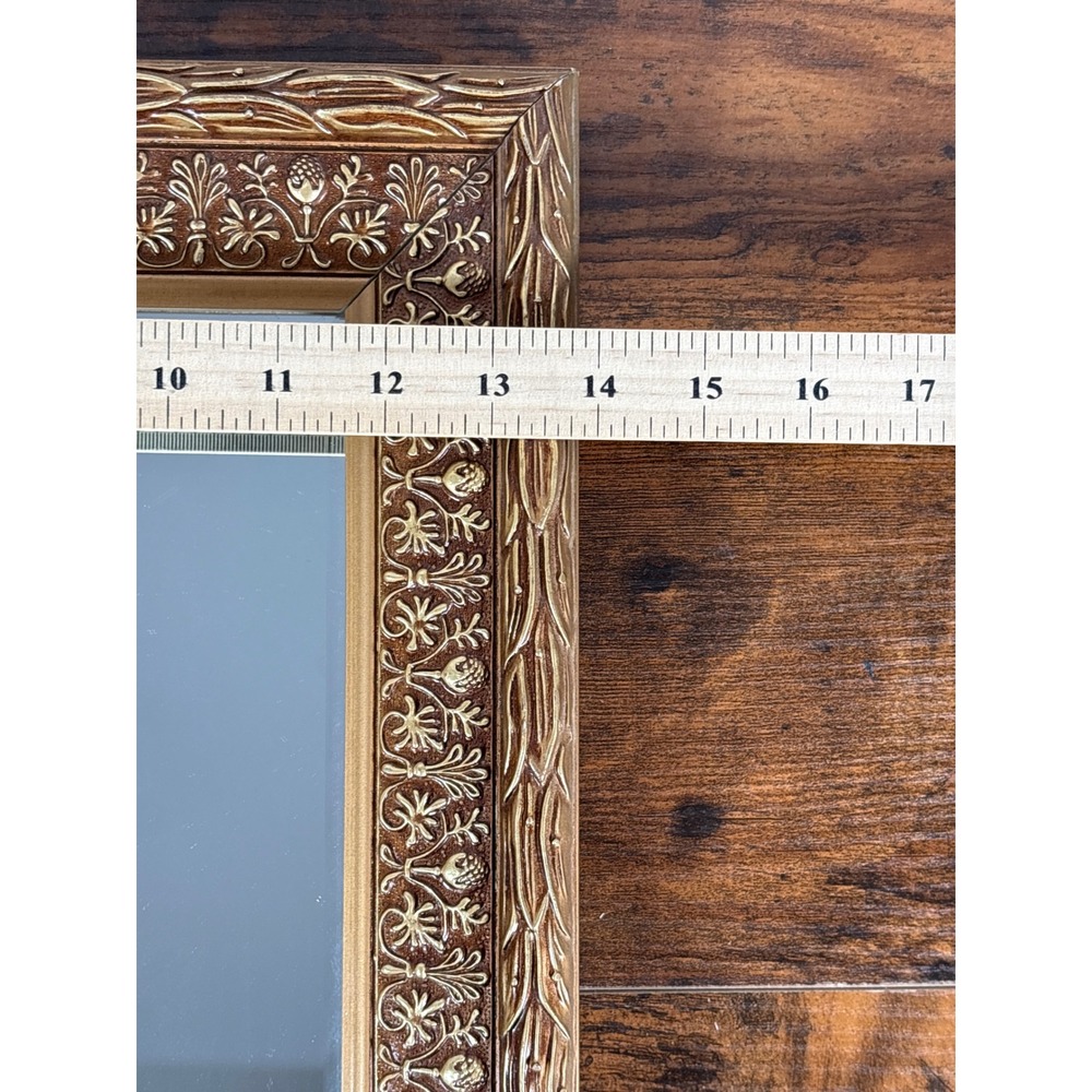 Square Gold Ornate Wall Mirror Floral Botanical Relief Frame 13.5" x 13.5" - Picture 3 of 5